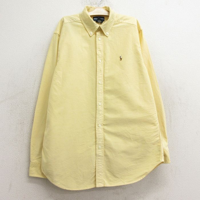 【中古】古着 ラルフローレン Ralph Lauren 長袖 ブランドシャツ キッズ ボーイズ 子供服 90年代 90s ワンポイントロゴ オックスフォード コットン ボタンダウン 黄 イエロー | 春夏 春物 春服 秋冬 秋物 秋服 女の子 子ども服 こども服 カジュアル ファッション おし