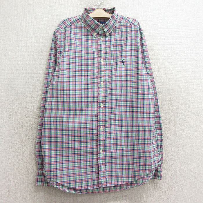 【中古】古着 ラルフローレン Ralph Lauren 長袖 ブランドシャツ キッズ ボーイズ 子供服 ワンポイントロゴ コットン ボタンダウン ピンク他 チェック | 春夏 春物 春服 秋冬 秋物 秋服 女の子 子ども服 こども服 カジュアル ファッション おしゃれ かわいい