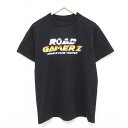 【中古】古着 半袖Tシャツ メンズ ROAD GAMERZ クルーネック 丸首 黒 ブラック Mサイズ 中古 中古メンズ半袖プリントキャラクター