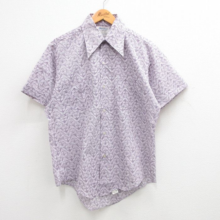 【中古】古着 半袖シャツ メンズ 70年代 70s 紫他 パープル Lサイズ 中古 トップス | 春夏 春物 春服 夏物 夏服 カジュアルシャツ メンズファッション 半袖シャツ おしゃれ カジュアル
