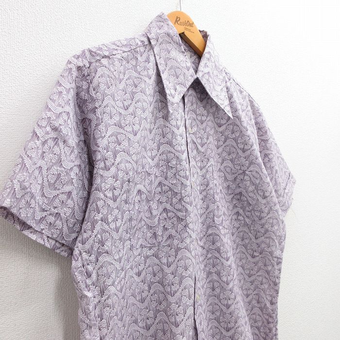 【中古】古着 半袖シャツ メンズ 70年代 70s 紫他 パープル Lサイズ 中古 トップス | 春夏 春物 春服 夏物 夏服 カジュアルシャツ メンズファッション 半袖シャツ おしゃれ カジュアル
