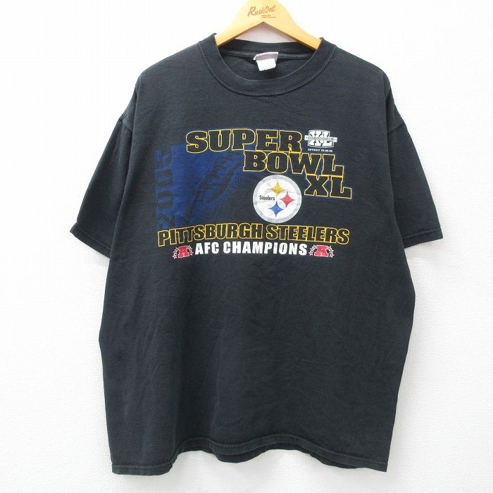 乐天商城 - 【中古】古着 半袖 ビンテージ ヴィンテージTシャツ メンズ 00年代 00s NFL ピッツバーグスティーラーズ 大きいサイズ 2L LL ビッグシルエット ゆったり ビッグサイズ オーバーサイズ クルーネック 丸首 黒 ブラック アメフト スーパーボウル XLサイズ 中古 4