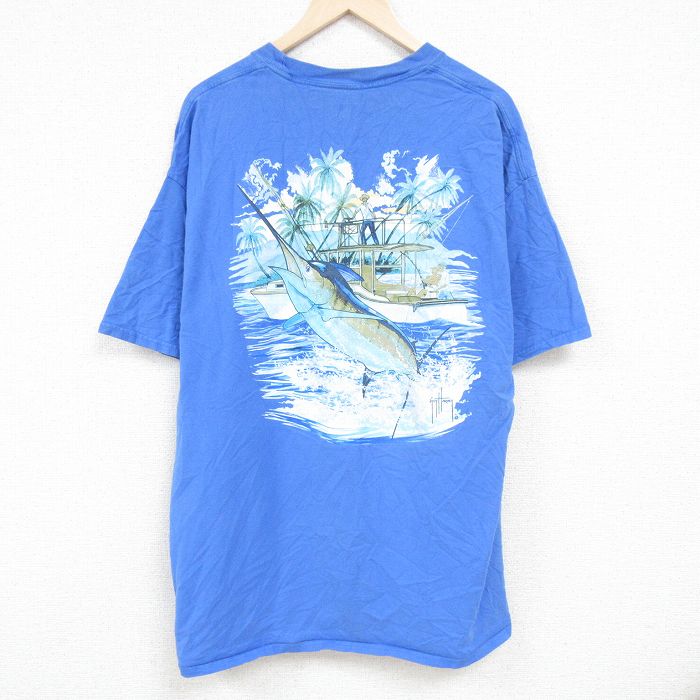 【中古】古着 半袖Tシャツ メンズ カジキ 胸ポケット付き 大きいサイズ 2L LL ビッグシルエット ゆった..