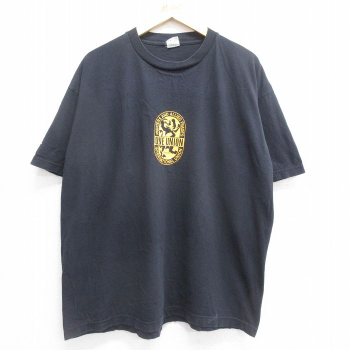 【中古】古着 半袖 ビンテージ ヴィンテージTシャツ メンズ 90年代 90s ONE UNION 大きいサイズ 2L LL ビッグシルエット ゆったり ビッグサイズ オーバーサイズ コットン クルーネック 丸首 USA製 アメリカ製 黒 ブラック XLサイズ 中古 | 春夏 夏物 夏服 ヴ