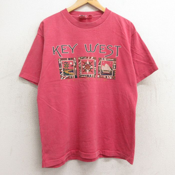 乐天商城 - 【中古】古着 90s ヴィンテージTシャツ メンズ Lサイズ 赤 キーウエスト フロリダ コットン クルーネック アメカジ ストリート カジュアル きれいめ レトロ 24jun08