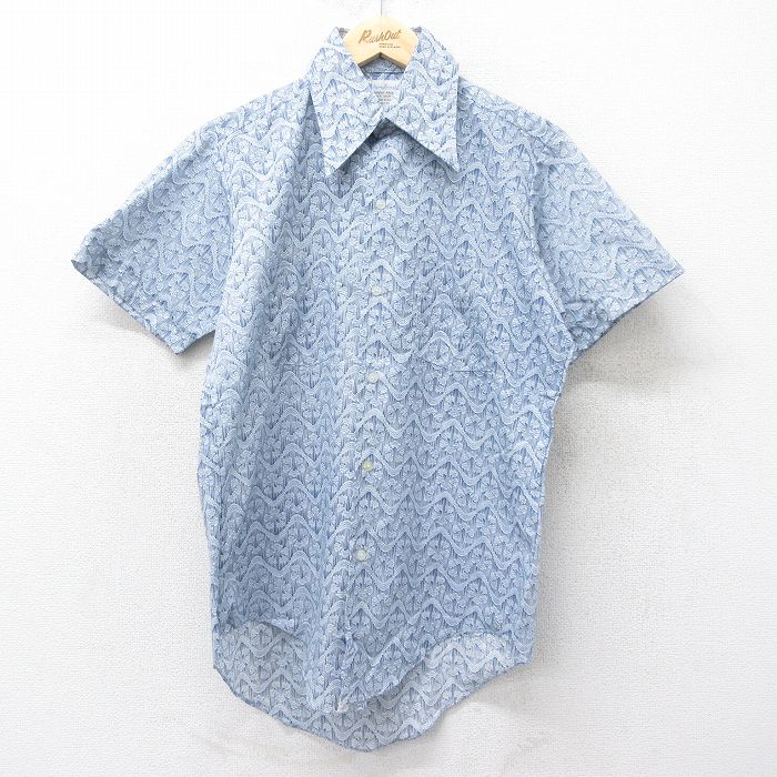 乐天商城 - 【中古】古着 半袖シャツ メンズ 70年代 70s 総柄 紺 ネイビー Mサイズ 中古 トップス | 春夏 春物 春服 夏物 夏服 カジュアルシャツ メンズファッション 半袖シャツ おしゃれ カジュアル