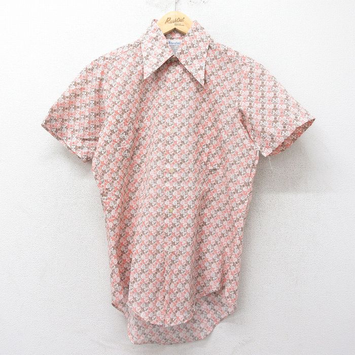 乐天商城 - 【中古】古着 半袖シャツ メンズ 70年代 70s 総柄 茶他 ブラウン Mサイズ 中古 トップス | 春夏 春物 春服 夏物 夏服 カジュアルシャツ メンズファッション 半袖シャツ おしゃれ カジュアル