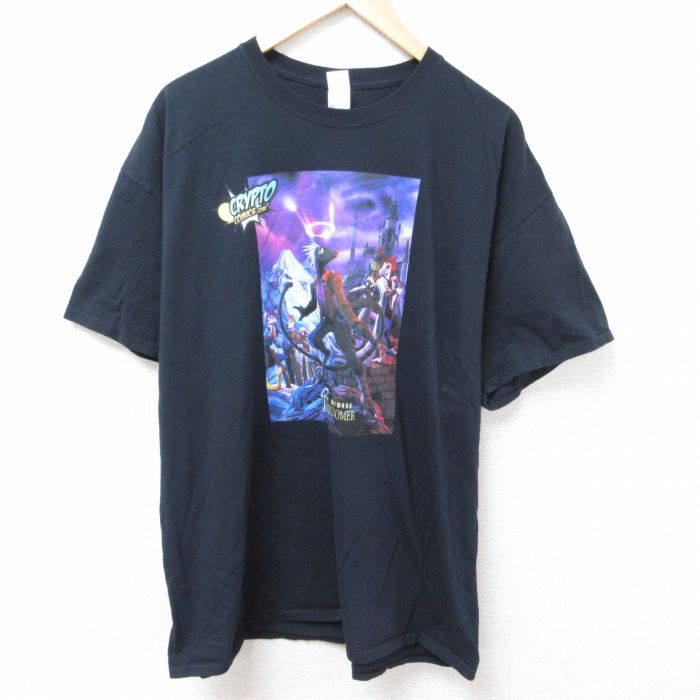 【中古】古着 フルーツオブザルーム 半袖Tシャツ メンズ コミック アストロノマー コットン クルーネック 丸首 黒 ブラック XLサイズ 中古 中古メンズ半袖プリントキャラクター 5OF