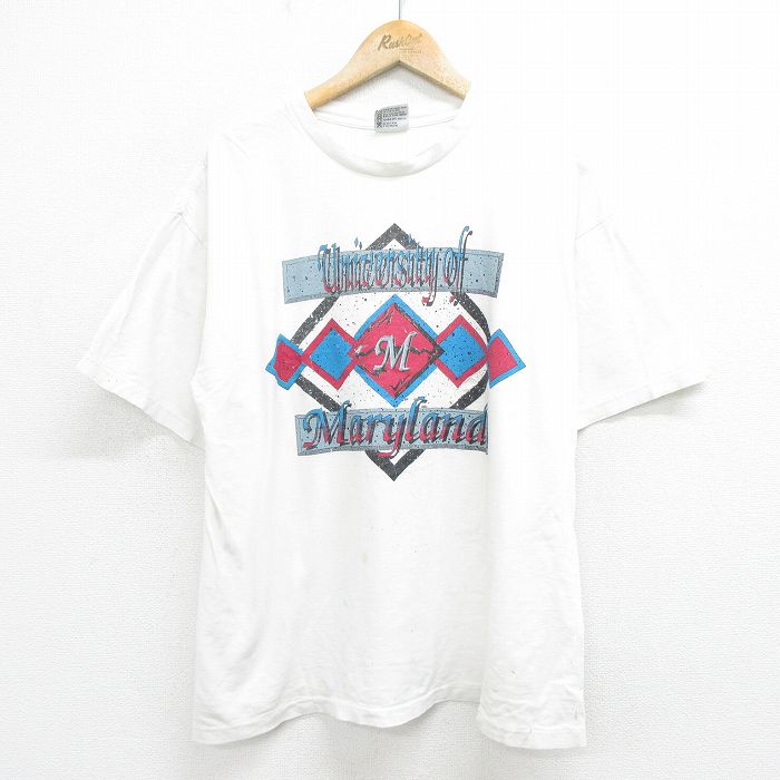 【中古】古着 90s ヴィンテージTシャツ メンズ XLサイズ 白 USA製 コットン クルーネック アメカジ ス...