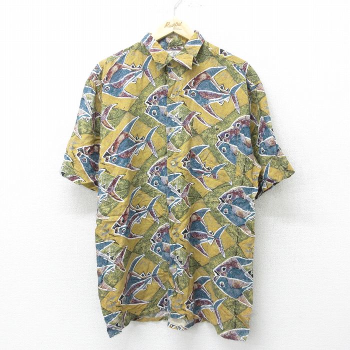 【中古】古着 半袖シャツ メンズ 00年代 00s 魚 レーヨン ロング丈 Lサイズ 中古 トップス | 春夏 春物 春服 夏物 夏服 カジュアルシャツ メンズファッション 半袖シャツ おしゃれ カジュアルのサムネイル