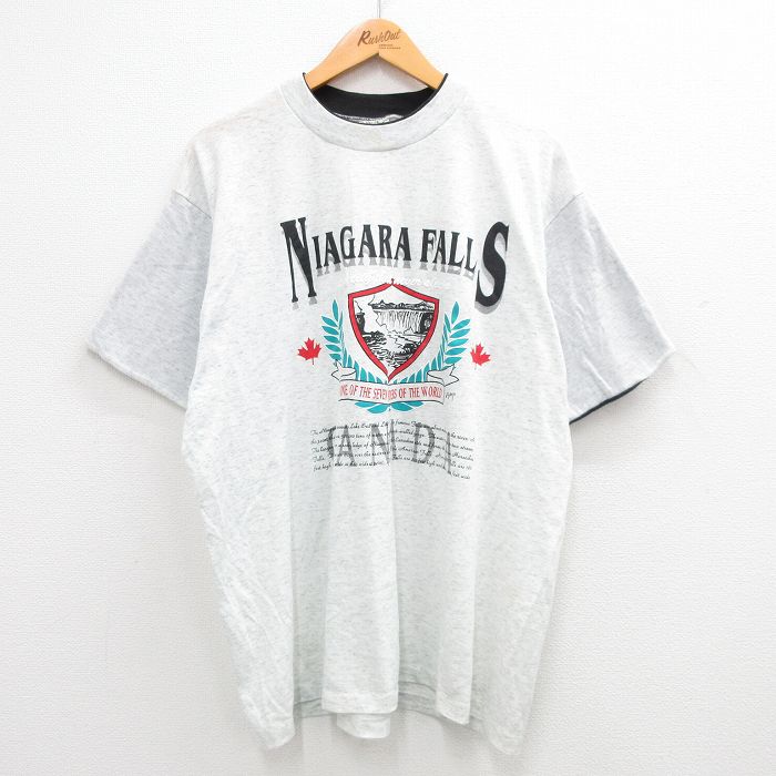 樂天商城 - 【中古】古着 半袖 ビンテージ ヴィンテージTシャツ メンズ 00年代 00s ナイアガラの滝 大きいサイズ 2L LL ビッグシルエット ゆったり ビッグサイズ オーバーサイズ クルーネック 丸首 カナダ製 薄グレー 霜降り XLサイズ 中古 | 春夏 夏物 夏服 ヴィンテー
