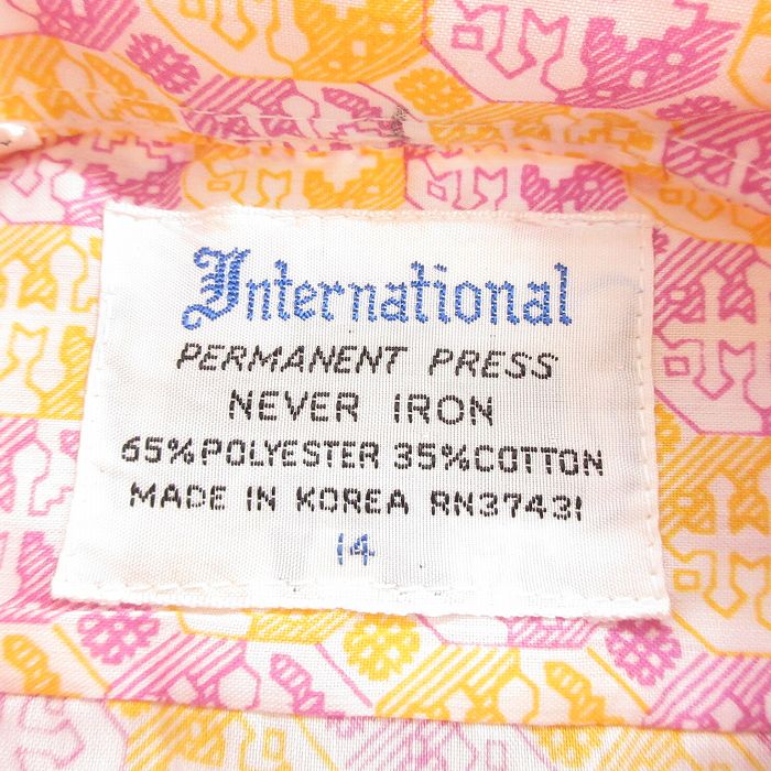 【中古】古着 半袖シャツ メンズ 70年代 70s 総柄 黄色他 イエロー Sサイズ 小さいサイズ 中古 トップス | 春夏 春物 春服 夏物 夏服 カジュアルシャツ メンズファッション 半袖シャツ おしゃれ カジュアル