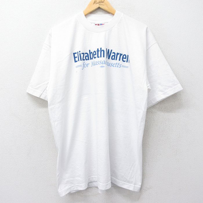 乐天商城 - 【中古】古着 半袖 ビンテージ ヴィンテージTシャツ メンズ 00年代 00s エリザベスウォーレン コットン クルーネック 丸首 USA製 アメリカ製 白 ホワイト XLサイズ 中古 | 春夏 夏物 夏服 ヴィンテージTシャツ メンズファッション カットソー ティーシャツ テ