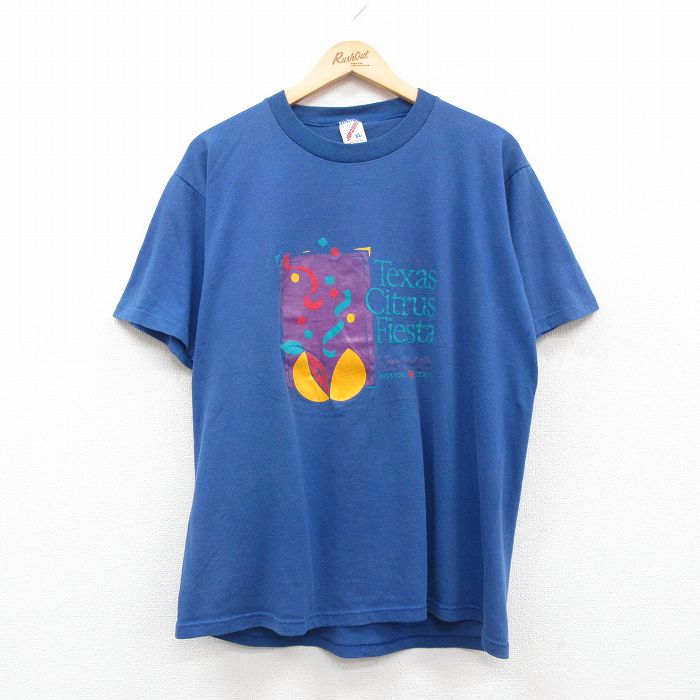 【中古】古着 ジャージーズ 半袖 ビンテージ ヴィンテージTシャツ メンズ 90年代 90s シトラス ボランティア クルーネック 丸首 USA製 アメリカ製 青 ブルー XLサイズ 中古 | 春夏 夏物 夏服 ヴィンテージTシャツ メンズファッション カットソー ティーシャツ