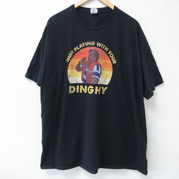 【中古】古着 半袖Tシャツ メンズ ディンギー 船乗り 大きいサイズ 2L LL ビッグシルエット ゆったり ビッグサイズ オーバーサイズ コットン クルーネック 丸首 黒 ブラック XLサイズ 中古 中古メンズ半袖プリントキャラクター