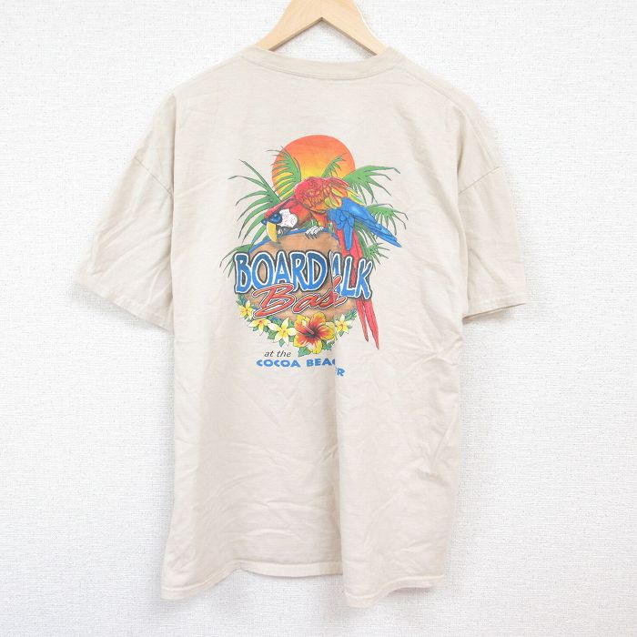 乐天商城 - 【中古】古着 半袖Tシャツ メンズ ココアビーチ オウム 大きいサイズ 2L LL ビッグシルエット ゆったり ビッグサイズ オーバーサイズ クルーネック 丸首 ベージュ カーキ XLサイズ 中古 中古メンズ半袖プリントキャラクター