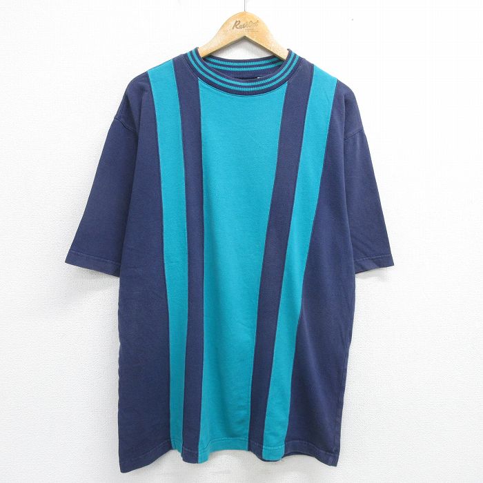 【中古】古着 半袖 ビンテージ ヴィンテージTシャツ メンズ 00年代 00s ツートンカラー バイカラー コットン クルーネック 丸首 紺 ネイビー XLサイズ 中古 | 春夏 夏物 夏服 ヴィンテージTシャツ メンズファッション カットソー ティーシャツ ティシャツ メ 5OF