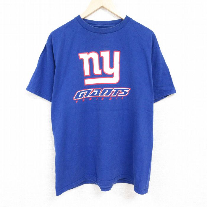 【中古】古着 半袖Tシャツ メンズ NFL ニューヨークジャイアンツ コットン クルーネック 丸首 青 ブルー アメフト スーパーボウル XLサイズ 中古 中古メンズ半袖プリントキャラクター 5OF