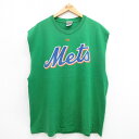 【中古】古着 マジェスティック ビンテージ ヴィンテージ ノースリーブTシャツ メンズ 00年代 00s MLB ニューヨークメッツ ヨハンサンタナ 57 大き...