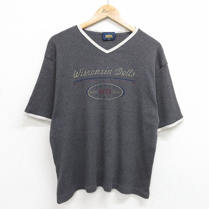 【中古】古着 半袖 ビンテージ ヴィンテージTシャツ メンズ 90年代 90s ウィスコンシンデルズ Vネック USA製 アメリカ製 グレー 霜降り他 XLサイズ 中古 | 春夏 夏物 夏服 ヴィンテージTシャツ メンズファッション カットソー ティーシャツ ティシャツ メンズ 5OF