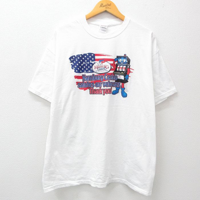 乐天商城 - 【中古】古着 半袖 ビンテージ ヴィンテージTシャツ メンズ 00年代 00s 星条旗 カジノ 大きいサイズ 2L LL ビッグシルエット ゆったり ビッグサイズ オーバーサイズ コットン クルーネック 丸首 白 ホワイト XLサイズ 中古 | 春夏 夏物 夏服 ヴィンテージTシ