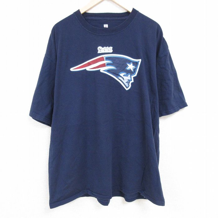 【中古】古着 NFL ニューイングランドペイトリオッツ 半袖Tシャツ メンズ XLサイズ 紺 コットン アメフト スーパーボウル ロング丈 クルーネック アメカジ ストリート 24jun24 5OF