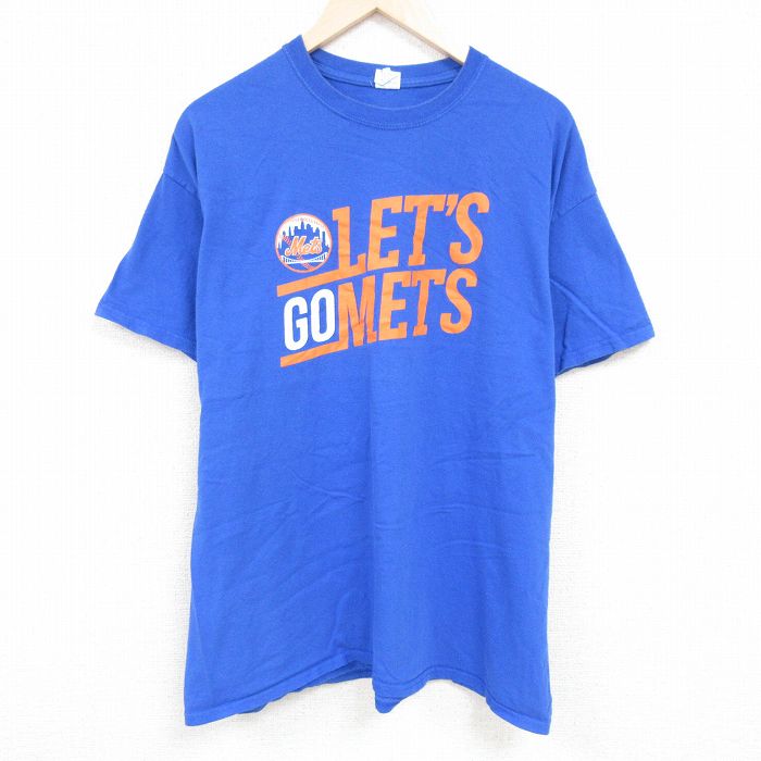 乐天商城 - 【中古】古着 半袖Tシャツ メンズ MLB ニューヨークメッツ 大きいサイズ 2L LL ビッグシルエット ゆったり ビッグサイズ オーバーサイズ コットン クルーネック 丸首 青 ブルー メジャーリーグ ベースボール 野球 XLサイズ 中古 中古メンズ半袖プリントキャラ