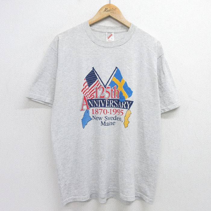 乐天商城 - 【中古】古着 90s 半袖Tシャツ メンズ XLサイズ 薄グレー 霜降り 星条旗 USA製 クルーネック アメカジ ストリート カジュアル きれいめ ヴィンテージ レトロ 24jun24 5OF
