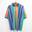 【中古】古着 ビューグルボーイ 半袖 ポロシャツ メンズ 00年代 00s 鹿の子 大きいサイズ 2L LL ビッグシルエット ゆったり ビッグサイズ オーバーサイズ 紺他 ネイビー ストライプ XLサイズ 中古 トップス | 春夏 春物 春服 夏物 夏服 カジュアルシャツ メン 5OF(4)