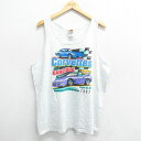 【中古】古着 フルーツオブザルーム ビンテージ ヴィンテージ タンクトップ メンズ 90年代 90s コルベット カーライル 車 クルーネック 丸首 薄グレー ...