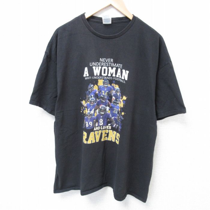 【中古】古着 半袖Tシャツ メンズ レイブンス 大きいサイズ 2L LL ビッグシルエット ゆったり ビッグサイズ オーバーサイズ コットン クルーネック 丸首 黒 ブラック XLサイズ 中古 中古メンズ半袖プリントキャラクター