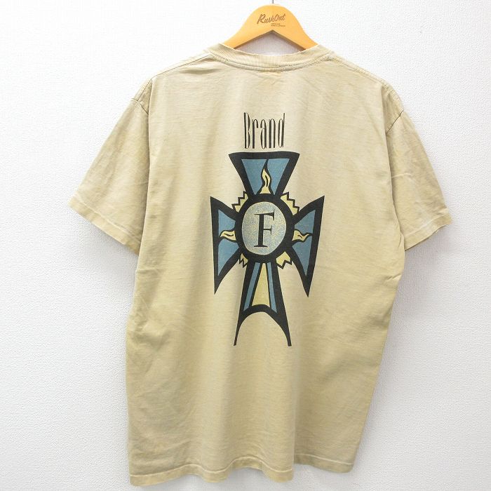 素色 - 【中古】古着 半袖 ビンテージ ヴィンテージTシャツ メンズ 90年代 90s F Brand 大きいサイズ 2L LL ビッグシルエット ゆったり ビッグサイズ オーバーサイズ コットン クルーネック 丸首 USA製 アメリカ製 ベージュ カーキ 【spe】 XLサイズ 中古 | 春夏 夏