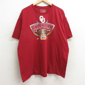 【中古】古着 ナイキ NIKE 半袖 ビンテージ ヴィンテージTシャツ メンズ 00年代 00s オクラホマスーナーズ フットボール 大きいサイズ 2L LL ビッグシルエット ゆったり ビッグサイズ オーバーサイズ コットン クルーネック 丸首 エンジ系 XLサイズ 中古 | 春