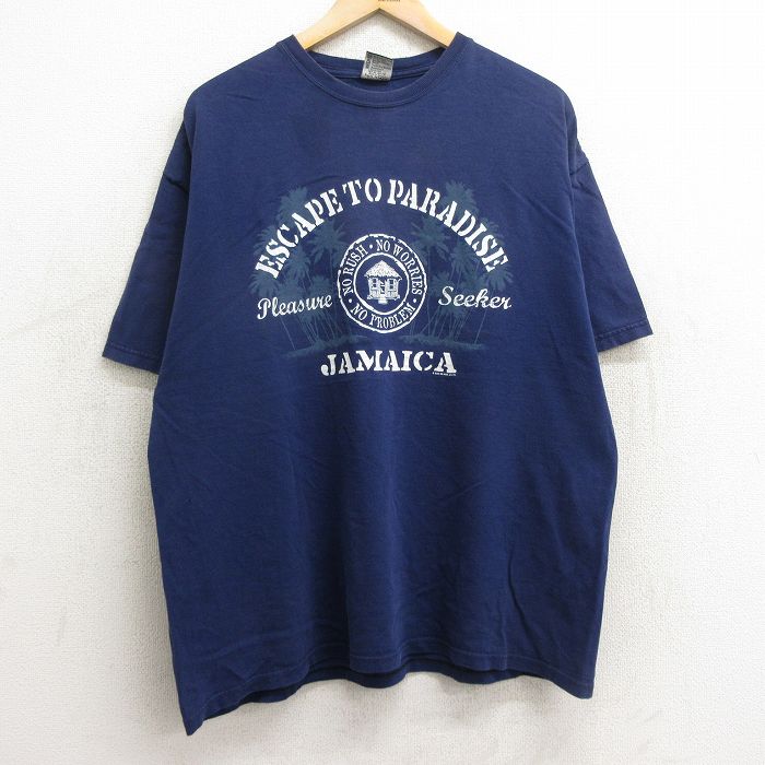 【中古】古着 半袖 ビンテージ ヴィンテージTシャツ メンズ 90年代 90s ジャマイカ ヤシの木 コットン クルーネック 丸首 紺 ネイビー XLサイズ 中古 | 春夏 夏物 夏服 ヴィンテージTシャツ メンズファッション カットソー ティーシャツ ティシャツ メンズTシ