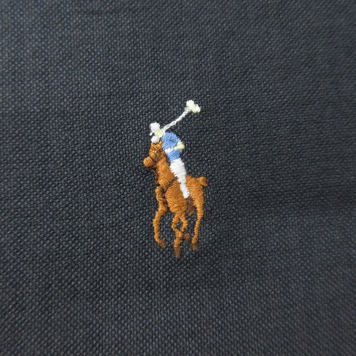 【中古】古着 ラルフローレン Ralph Lauren 長袖 ブランドシャツ キッズ ボーイズ 子供服 ワンポイントロゴ オックスフォード コットン ボタンダウン 黒 ブラック | 春夏 春物 春服 秋冬 秋物 秋服 女の子 子ども服 こども服 カジュアル ファッション おしゃ
