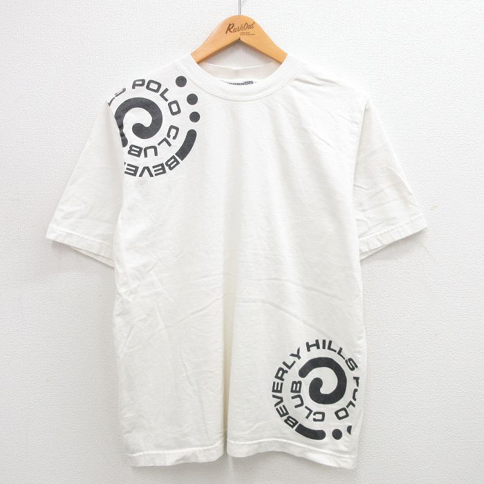 【中古】古着 90s ヴィンテージTシャツ メンズ 90年代 ビバリーヒルズポロクラブ 白 USA製 XLサイズ コットン クルーネック アメカジ ストリート カジュアル きれいめ【spe】