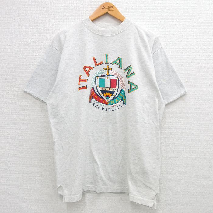 樂天商城 - 【中古】古着 半袖 ビンテージ ヴィンテージTシャツ メンズ 90年代 90s イタリアーナ コットン クルーネック 丸首 USA製 アメリカ製 薄グレー 霜降り XLサイズ 中古 | 春夏 夏物 夏服 ヴィンテージTシャツ メンズファッション カットソー ティーシャツ ティシ