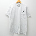 【中古】古着 半袖 ビンテージ ヴィンテージTシャツ メンズ 90年代 90s HP 胸ポケット付き ロング丈 コットン クルーネック 丸首 USA製 アメリカ製 薄グレー 霜降り XLサイズ 中古 | 春夏 夏物 夏服 ヴィンテージTシャツ メンズファッション カットソー ティ
