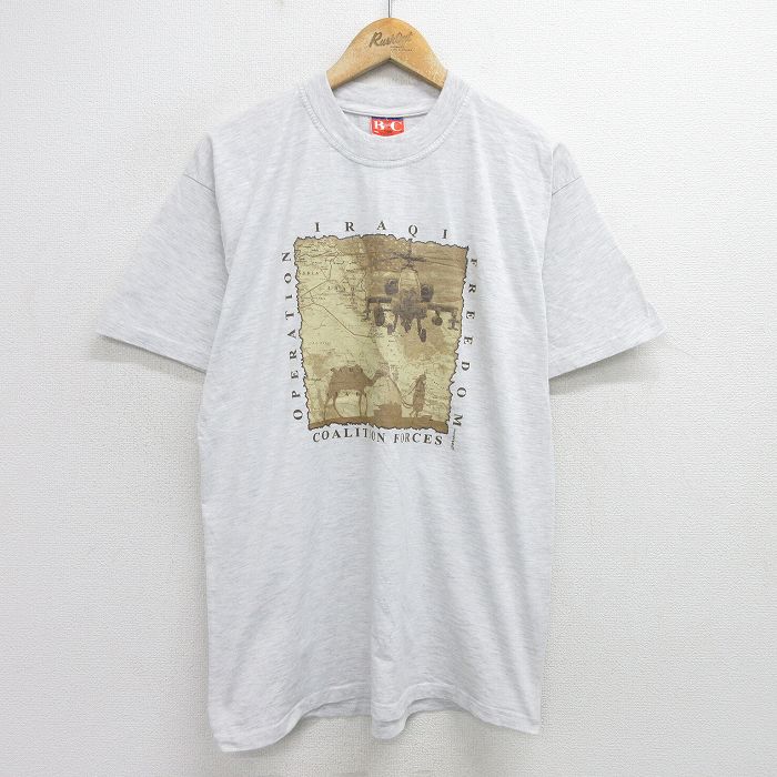 樂天商城 - 【中古】古着 半袖 ビンテージ ヴィンテージTシャツ メンズ 00年代 00s ヘリコプター 地図 クルーネック 丸首 薄グレー 霜降り Lサイズ 中古 | 春夏 夏物 夏服 ヴィンテージTシャツ メンズファッション カットソー ティーシャツ ティシャツ メンズTシャツ 半