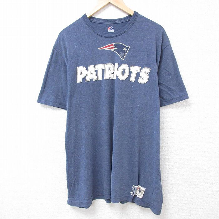 STREET - 【中古】古着 マジェスティック NFL ニューイングランドペイトリオッツ 半袖Tシャツ メンズ XLサイズ グレー 霜降り ロング丈 クルーネック アメフト アメカジ ストリート 24jul04 5OF