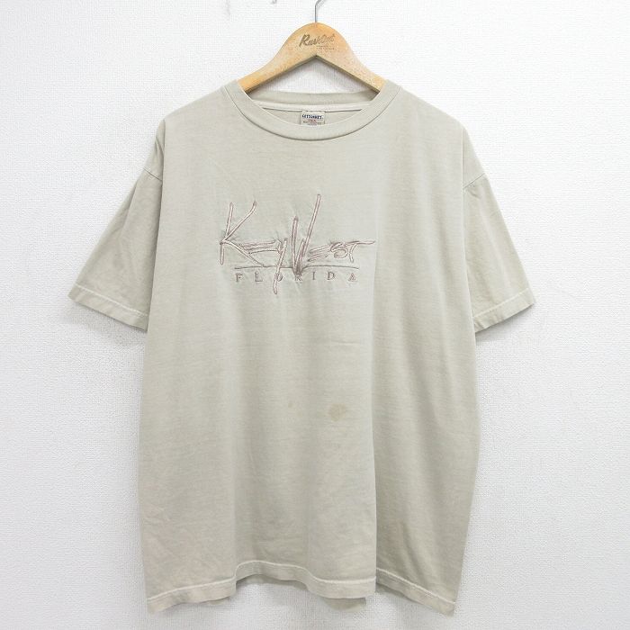 Rakuten - 【中古】古着 00s ヴィンテージTシャツ メンズ XLサイズ ベージュ キーウエスト フロリダ 刺繍 クルーネック コットン 大きいサイズ ビッグシルエット アメカジ ストリート 24jul04