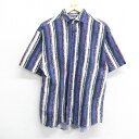 【中古】古着 半袖シャツ メンズ 00年代 00s コットン 紺 ネイビー ストライプ Lサイズ 中古 トップス | 春夏 春物 春服 夏物 夏服 カジュアルシ...