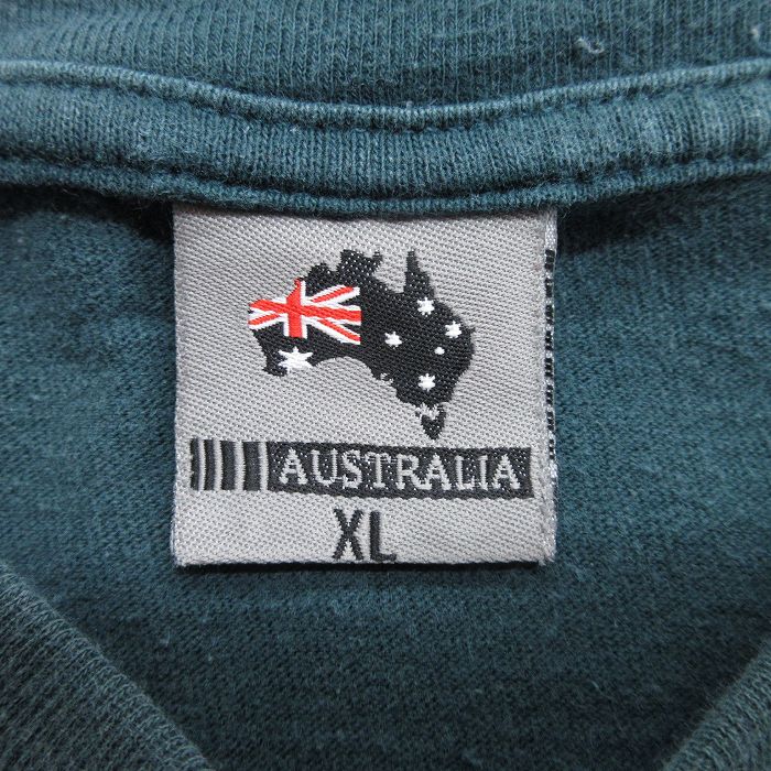 【中古】古着 半袖 ビンテージ ヴィンテージTシャツ メンズ 90年代 90s カンガルー 刺繍 コットン クルーネック 丸首 オーストラリア製 濃緑 グリーン XLサイズ 中古 | 春夏 夏物 夏服 ヴィンテージTシャツ メンズファッション カットソー ティーシャツ ティ 5OF