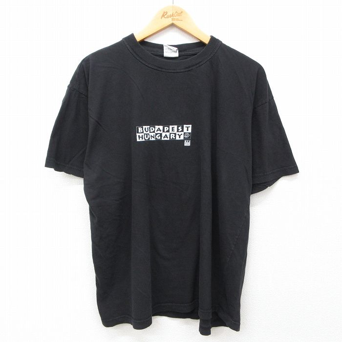 【中古】古着 00s ヴィンテージTシャツ メンズ XLサイズ 黒 ハンガリー製 コットン クルーネック アメカジ ストリート カジュアル きれいめ レトロ オールド 24jul06