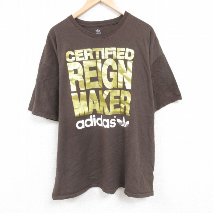 乐天商城 - 【中古】古着 アディダス adidas 半袖Tシャツ メンズ ワンポイントロゴ リーフ トレフォイル 大きいサイズ 2L LL ビッグシルエット ゆったり ビッグサイズ オーバーサイズ コットン クルーネック 丸首 茶 ブラウン XLサイズ 中古 | 春夏 夏物 夏服 メンズファ