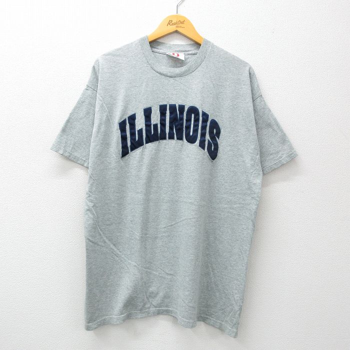 乐天商城 - 【中古】古着 半袖 ビンテージ ヴィンテージTシャツ メンズ 90年代 90s イリノイ 大きいサイズ 2L LL ビッグシルエット ゆったり ビッグサイズ オーバーサイズ コットン クルーネック 丸首 USA製 アメリカ製 グレー 霜降り XLサイズ 中古 | 春夏 夏物 夏服 ヴ
