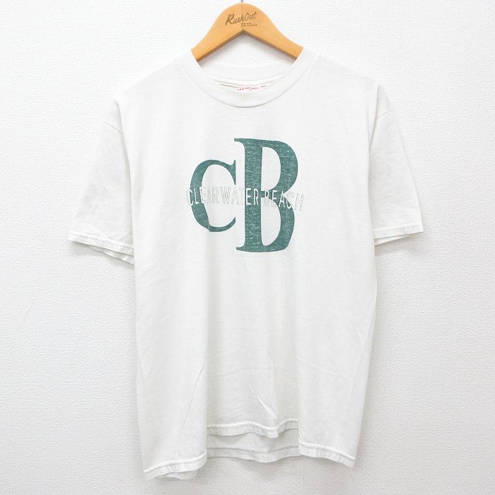 【中古】古着 ヘインズ Hanes 半袖 ビンテージ ヴィンテージTシャツ メンズ 00年代 00s クリアウォータービーチ クルーネック 丸首 白 ホワイト Lサイズ 中古 | 春夏 夏物 夏服 ヴィンテージTシャツ メンズファッション カットソー ティーシャツ ティシャツ 5OF