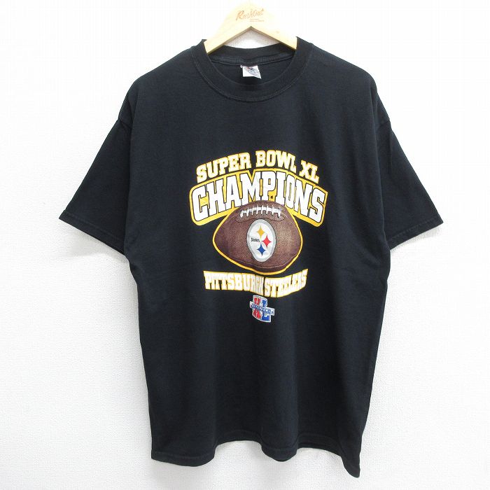 乐天商城 - 【中古】古着 ジャージーズ 半袖 ビンテージ ヴィンテージTシャツ メンズ 00年代 00s NFL ピッツバーグスティーラーズ 大きいサイズ 2L LL ビッグシルエット ゆったり ビッグサイズ オーバーサイズ コットン クルーネック 丸首 黒 ブラック アメフト スーパー