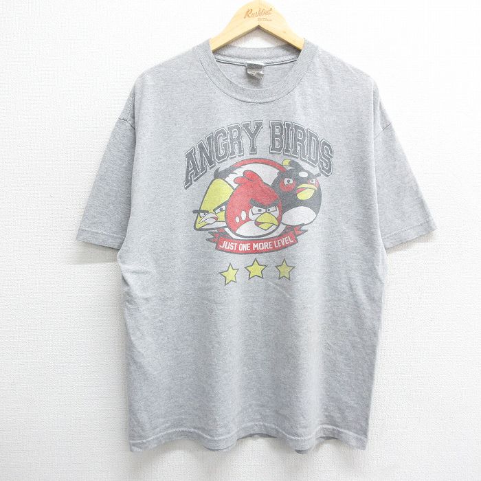 乐天商城 - 【中古】古着 00s ヴィンテージゲームTシャツ メンズ XLサイズ グレー 霜降り アングリーバード クルーネック アメカジ ストリート カジュアル きれいめ レトロ 24jul11