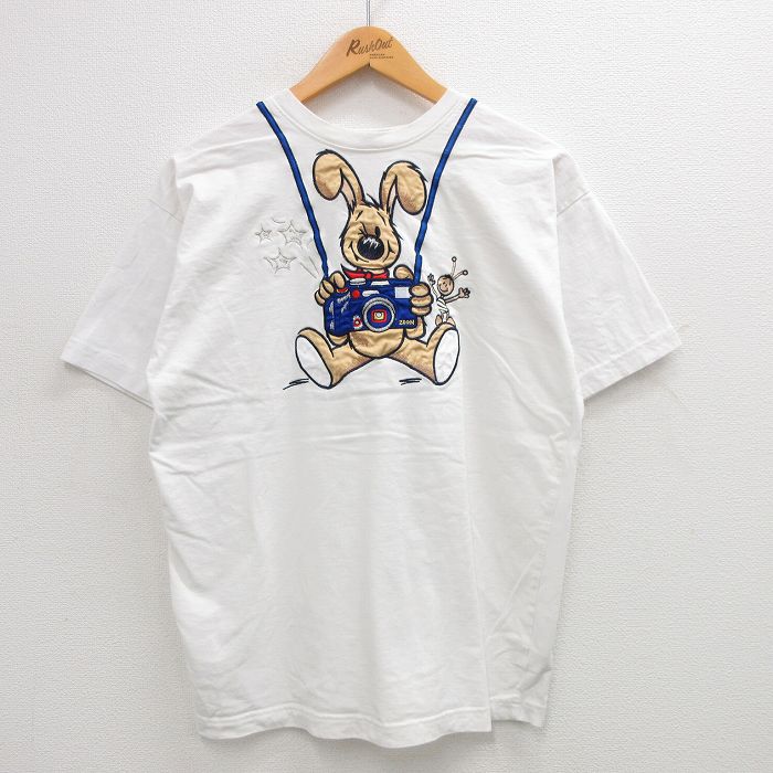 乐天商城 - 【中古】古着 90s ヴィンテージTシャツ メンズ Lサイズ 白 ウサギ カメラ刺繍 クルーネック コットン アメカジ ストリート カジュアル きれいめ レトロ オールド 24jul11 5OF
